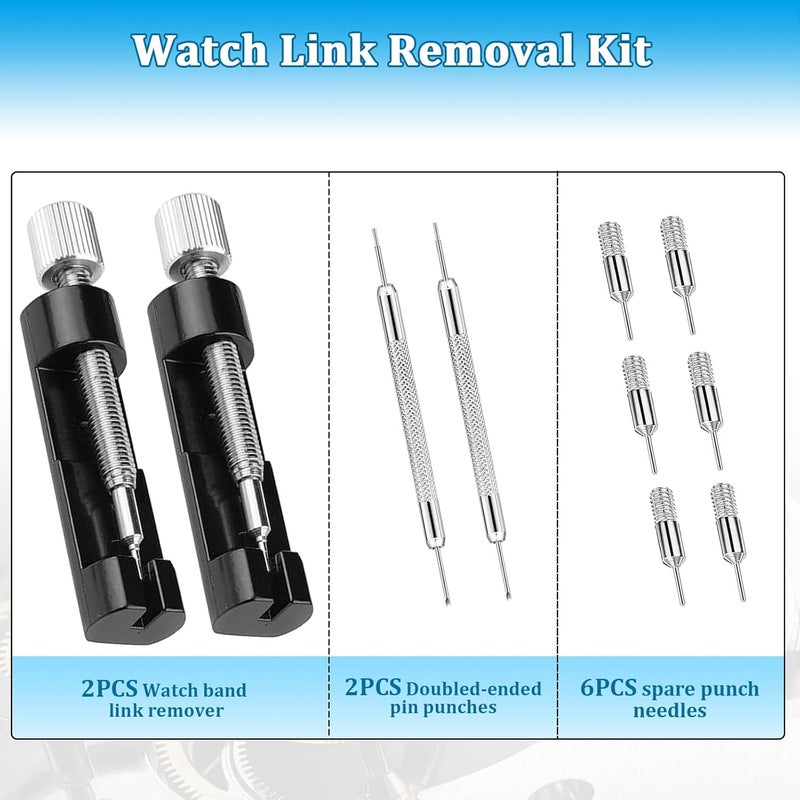 Grngven 2 Pack Watch Link Removal Kit, Watch Repair Tool for Bracelet Adjustment and Replacement, Pin Remover for Sizing Strap, Watch Band Adjustment Tool Kit with Extra Replacement Pins - Image 2